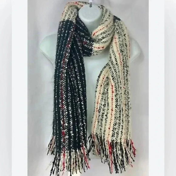 Madden Girl Accessories - Madden Girl Woven Scarf Wrap About 22 x 71 Black White Red Fringed